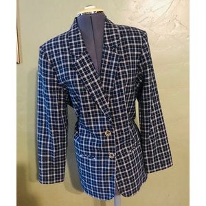 Navy Plaid Women's Blazer - Classic Tailored Suit Jacket